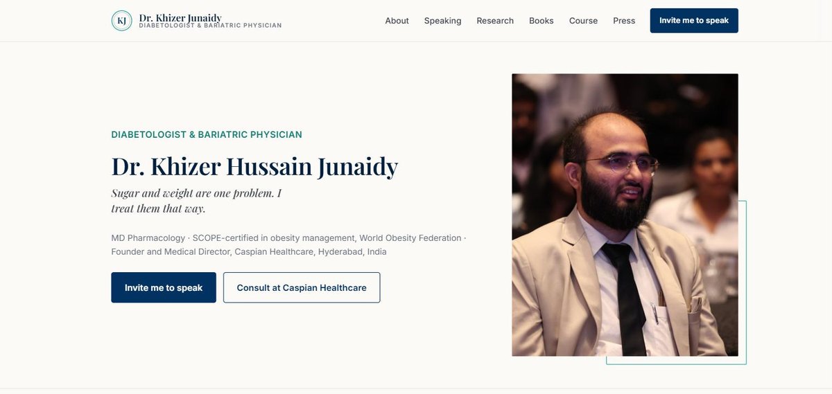 Homepage of drkhizerjunaidy.com: Dr. Khizer Hussain Junaidy, Diabetologist and Bariatric Physician