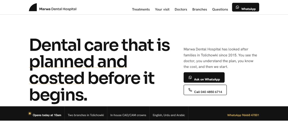 Homepage of marwadental.com: Dental care that is planned and costed before it begins